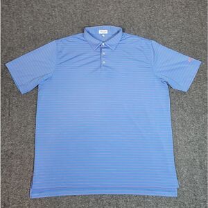Peter Millar Summer Comfort Polo XXL Blue Pink Stripe FedEx Logo Golf Shirt
